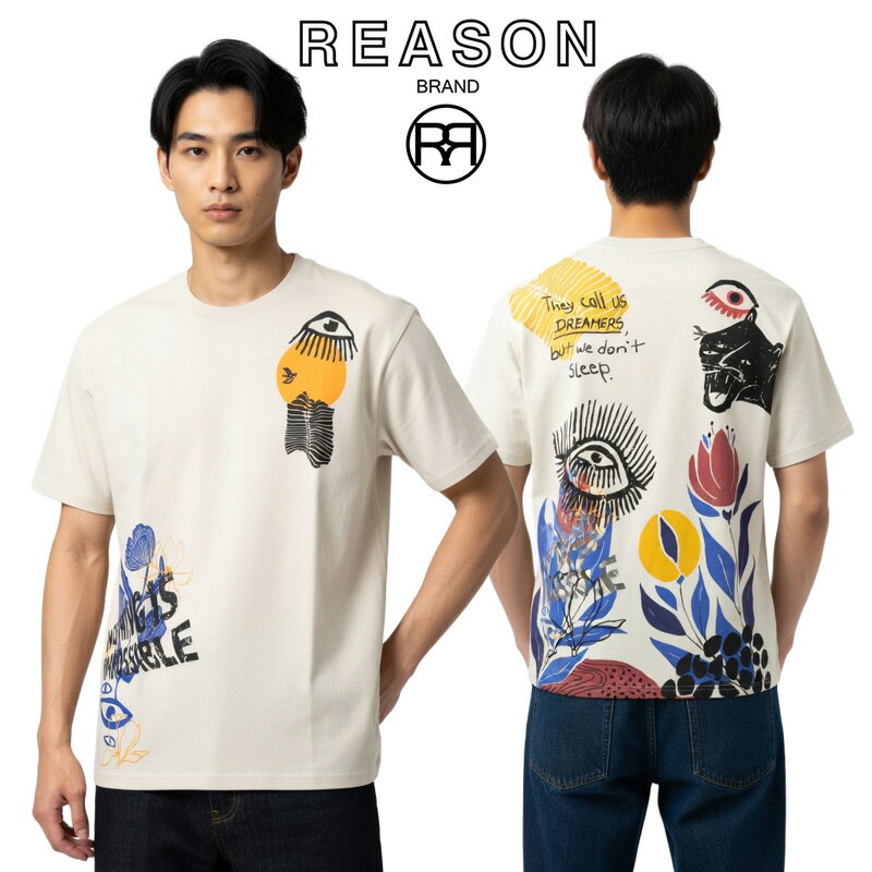 【SALE半額】REASON/リーゾン IMPOSSIBLE TEE フロント/バックに両面プリント＆刺繍入り 半袖Tシャツ コットン素材 プリント /B系/ストリート/ダンス衣装/チーム/カジュアル/アメカジ/インポート