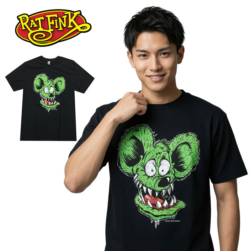 ラットフィンク Tシャツ RAT FINK 正規品 キャラクター モンスター ネズミ アメ車 ホットロッド ローライダー ストリート スケーター ロック バンドT アメカジ ファッション メンズ レディース 半袖 黒 ブラック GILDAN 男女兼用