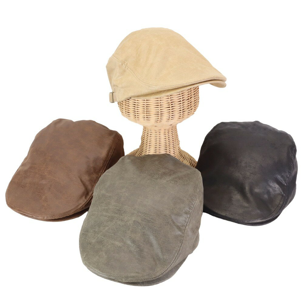 PUレザーハンチング 帽子 メンズ レディース帽子 ユニセックス ハンチング クラッキングレザー 定番 オールシーズnン