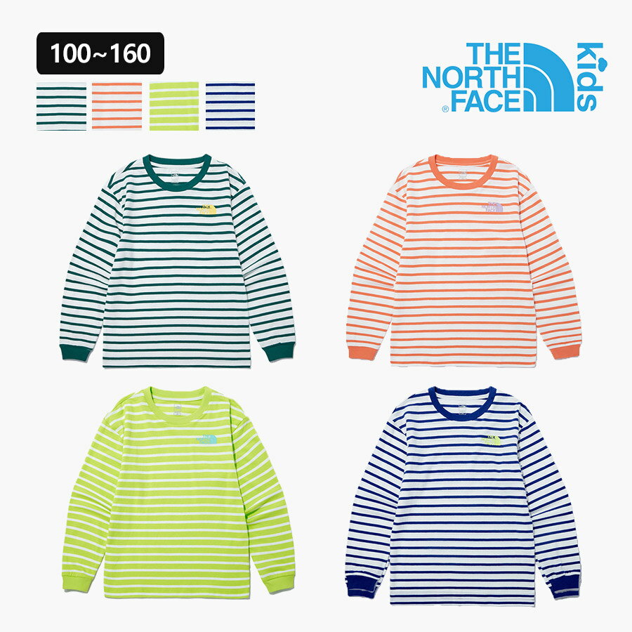 楽天bimishop無料配送 2023 新商品 [THE NORTH FACE KIDS] ノースフェイス キッズ 100~160サイズ ジュニア ロングスリーブ コットン100％ ラウンドネック Tシャツ 長袖 ルーズフィット カラフル ストラップ ルーズフィット 首元 手元 リブ素材 子供服 女の子 男の子 デイリー 4色 NT7TP02