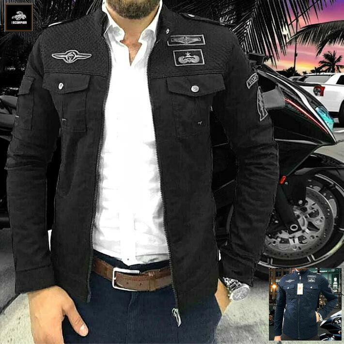 ミリタリージャケット メンズ ワッペン 紺 黒 アウター　ライダースジャケット　秋春