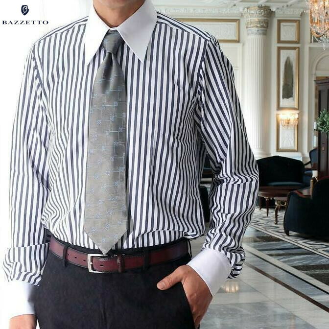 クレリックシャツ 長袖シャツ ストライプ メンズ ビジネスシャツ ドレスシャツ XXL まで 大きいもサイズ入荷