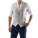 ジレ 前開きベスト ストライプ 白地/ベージュ 春/秋/冬 メンズ XXL 大きいサイズも入荷