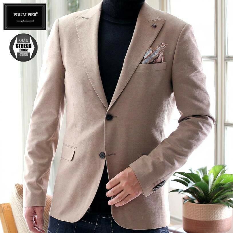 테일러드 재킷 블레이저 맨즈 스트레치 베이지 타이트/슬림 피트 재킷 빵 가을/겨울/봄 큰 사이즈 비즈니스 재킷