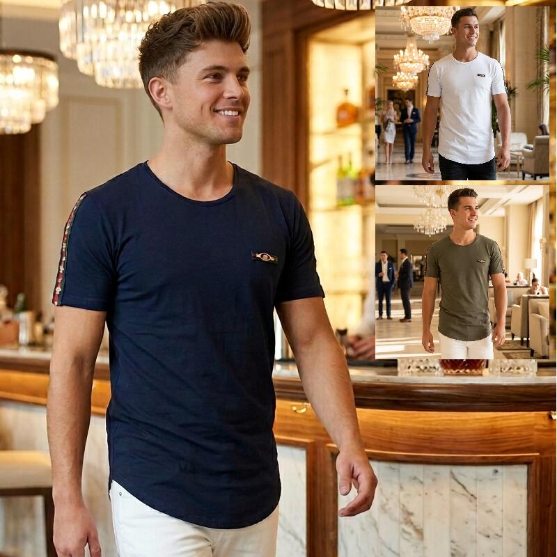 Rakuten - Tシャツ 半袖 袖ライン ワンポイント メンズ S~XL 大きいサイズも入荷 白/黒/紺/カーキ　メール便 対応商品