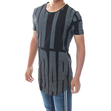 Tシャツ メンズ 半袖 ロング丈 全面プリント 黒グレー　S~XL 大きいサイズも入荷 メール便 対応商品