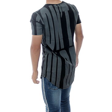 Tシャツ メンズ 半袖 ロング丈 全面プリント 黒グレー　S~XL 大きいサイズも入荷 メール便 対応商品