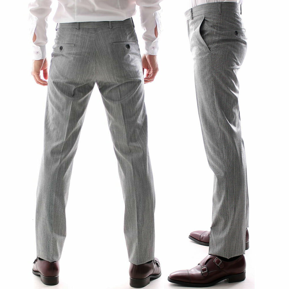 訳あり品　スラックス　スリム　メンズ グレー　ノータック　ビジネスパンツ　ジャケパン　大きいサイズ　54サイズ　XXLサイズ