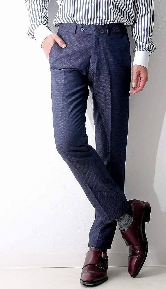 スラックス メンズ スリム スキニー パンツ ダークブルー/ドット柄 春/夏/秋/冬 メンズ ビジネス ジャケパン XXXL 大きいサイズも入荷