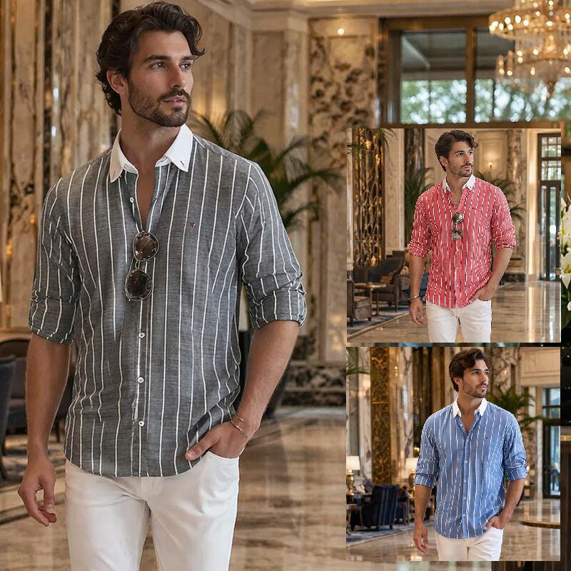 Chambray Shirts - クレリック ボタンダウンシャツ 長袖 ストライプ メンズ トラッド XXL まで 大きいもサイズ入荷 薄手 薄地 春/夏/秋　父の日 プレゼント