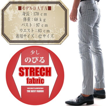 スラックス スキニー パンツ ストライプ スリム ブルーグレー/白 タイト 春/夏/秋 大きいサイズも入荷 ジャケパン ゴルフ ビジネス ストレッチ