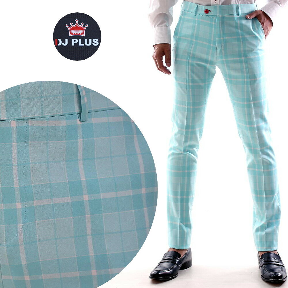 スラックス スキニー パンツ スリム タイト 春/夏/秋 水色/チェック 大きいサイズも入荷 ジャケパン ゴルフ ビジネス カジュアル