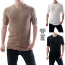 半袖ニット サマーニット サマーセーター メンズ 春ニット 夏ニット クルーネックニット 黒/白/ライトブラウン Tシャツ 無地 綿50% メンズ タイト 夏 黒 大きいサイズ も入荷 メール便可(4)