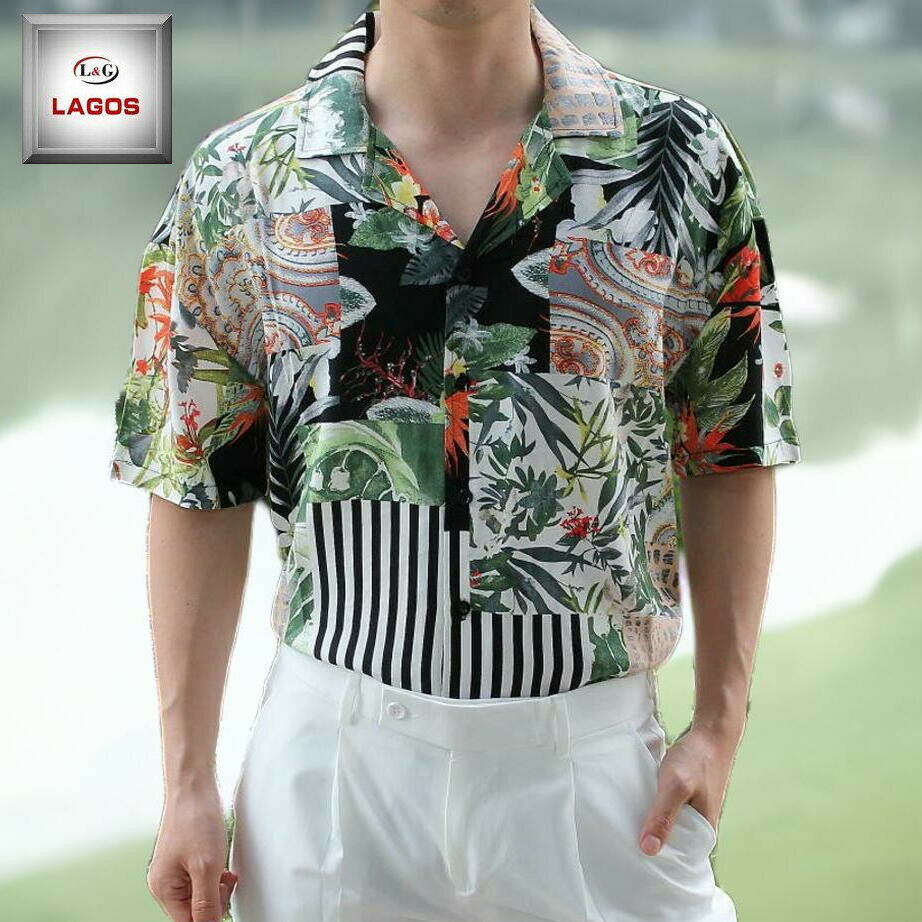 半袖シャツ柄シャツアロハシャツ葉っ...