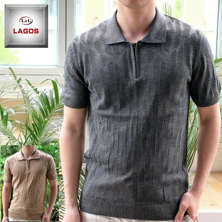 サマーニット サマーセーター メンズ ニット 春ニット 夏ニット ポロシャツ 半袖 細身 タイト ニットポロ 綿50％ 夏 綺麗め ゴルフ ストレッチ ハーフジップ 大きいサイズ も入荷 メール便可 父の日プレゼント