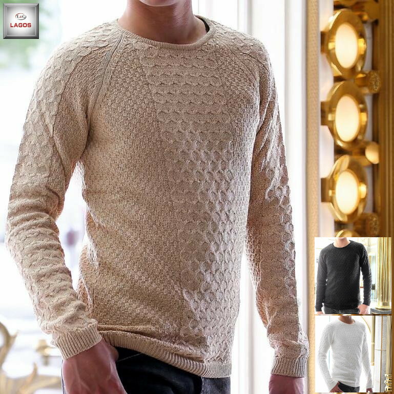 ニット セーター 市松編み リング編み柄 薄手 薄地 クルーネック 大きいサイズも入荷