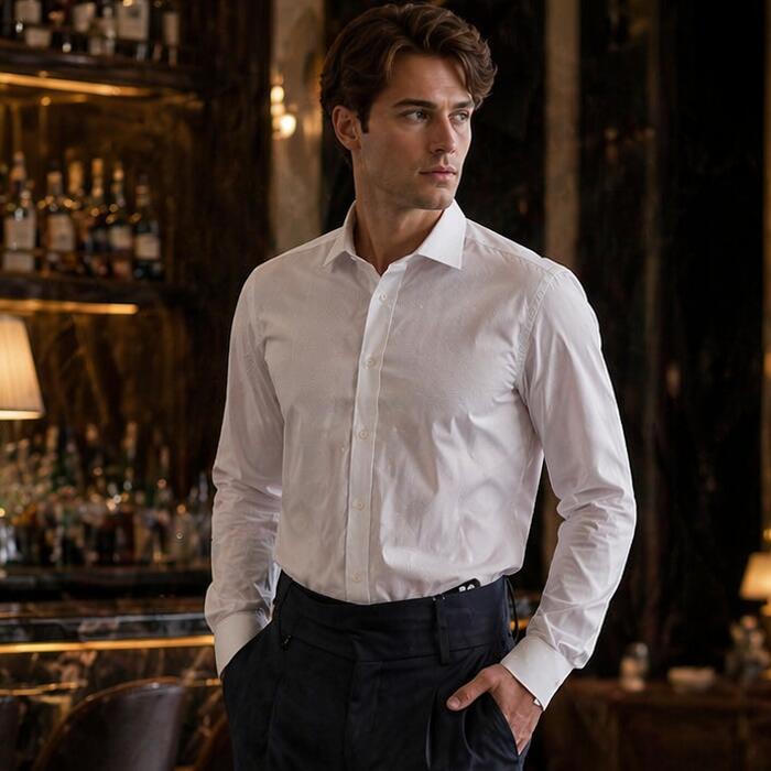 Wide Collar - 長袖シャツ ドビー ビジネスシャツ ドレスシャツ ワイシャツ Yシャツ メンズ 白 XXXL まで 大きいサイズ も入荷 ドット柄 コットン100％