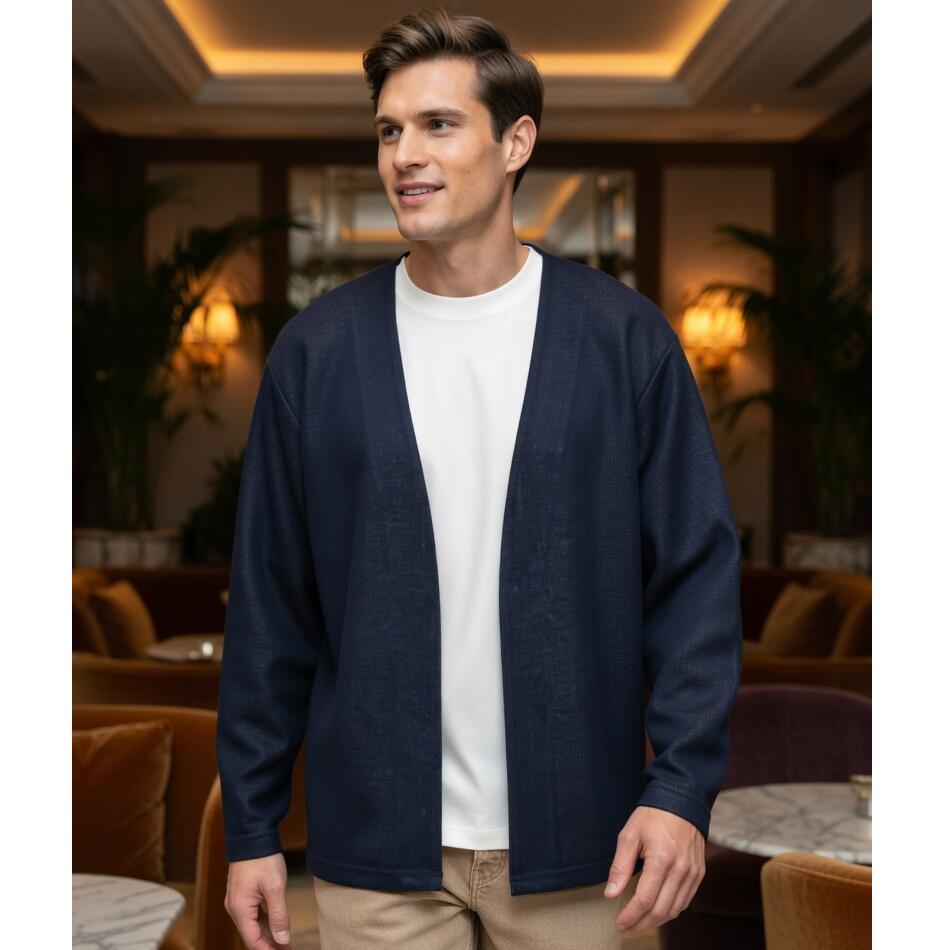 Rakuten - カーディガン/Tシャツ 2点セット 重ね着 レイヤード ネイビー/白 ルーズなのに決まってる カジュアルスタイリング