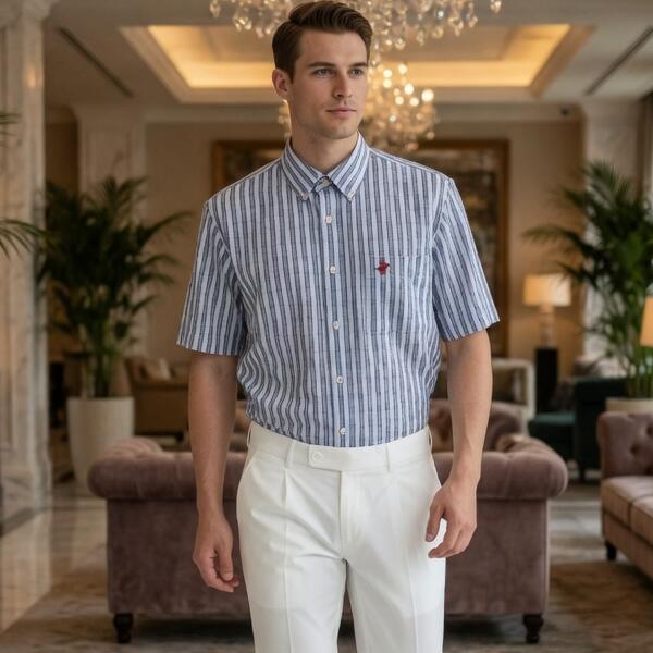 樂天商城 - ストライプ ボタンダウンシャツ bdシャツ 半袖シャツ メンズ ビバリーヒルズポロクラブ ボタンダウン 青/水/白/赤 マルチカラー コットン/綿50％ 大きいサイズ も入荷 春/夏 カジュアル きれいめ 父の日 プレゼント ゴルフ 20代 30代 40代 50代 60代 70代