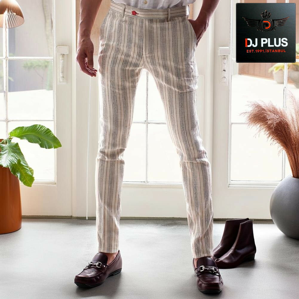 Skinney Pants - スラックス スキニー パンツ スリム タイト 春/夏/秋 薄地 ストライプ/ベージュ 大きいサイズも入荷 ジャケパン ゴルフ ビジネス カジュアル