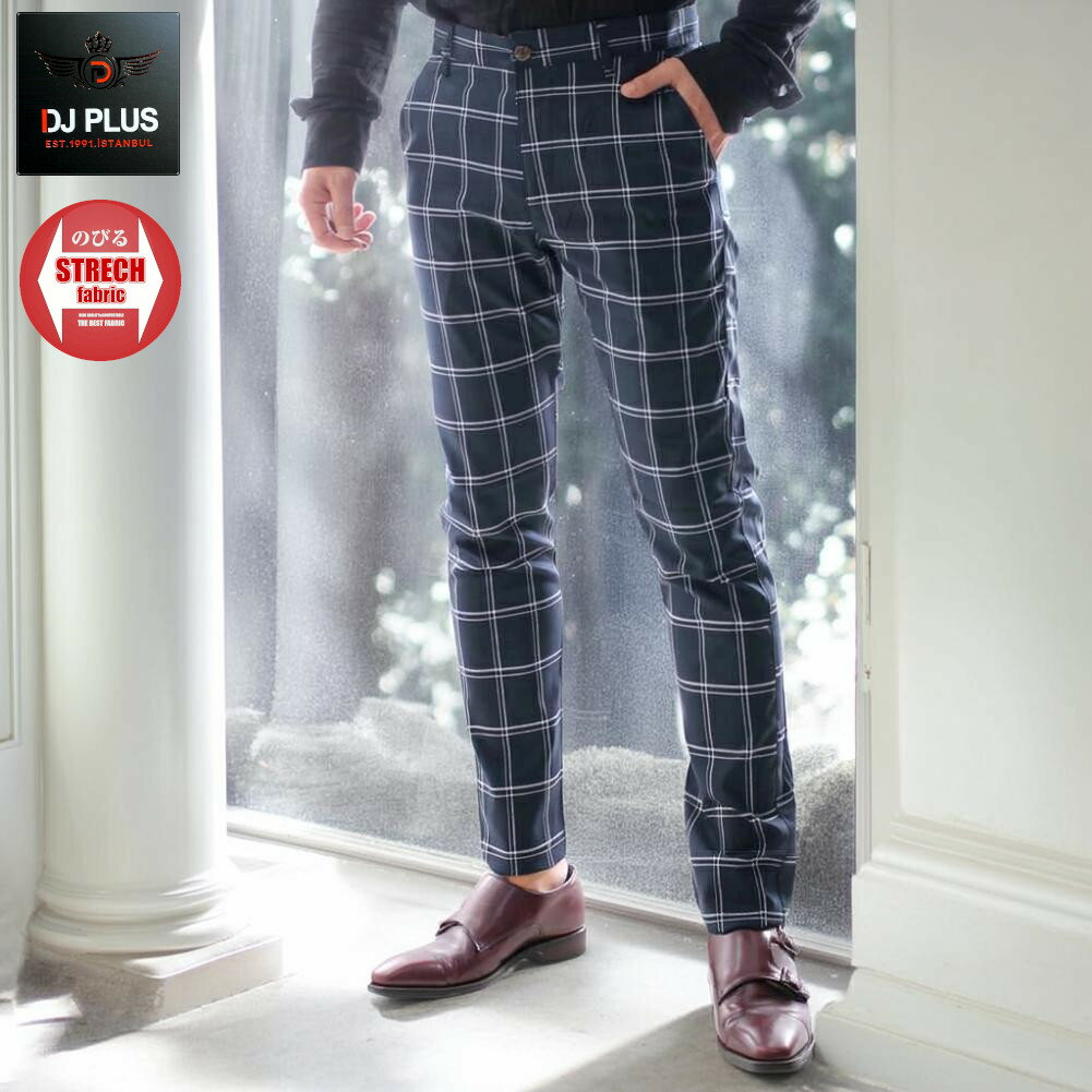 Rakuten - スラックス スキニー パンツ 紺/チェック スリム タイト 春/秋/冬 大きいサイズも入荷 ジャケパン ゴルフ/紺