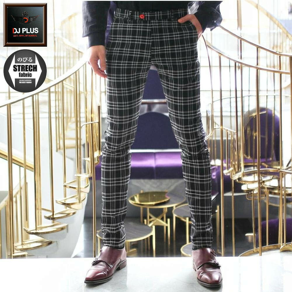 Rakuten - スラックス スキニー パンツ 黒/チェック スリム タイト 春/秋/冬 大きいサイズも入荷 ジャケパン ゴルフ/紺