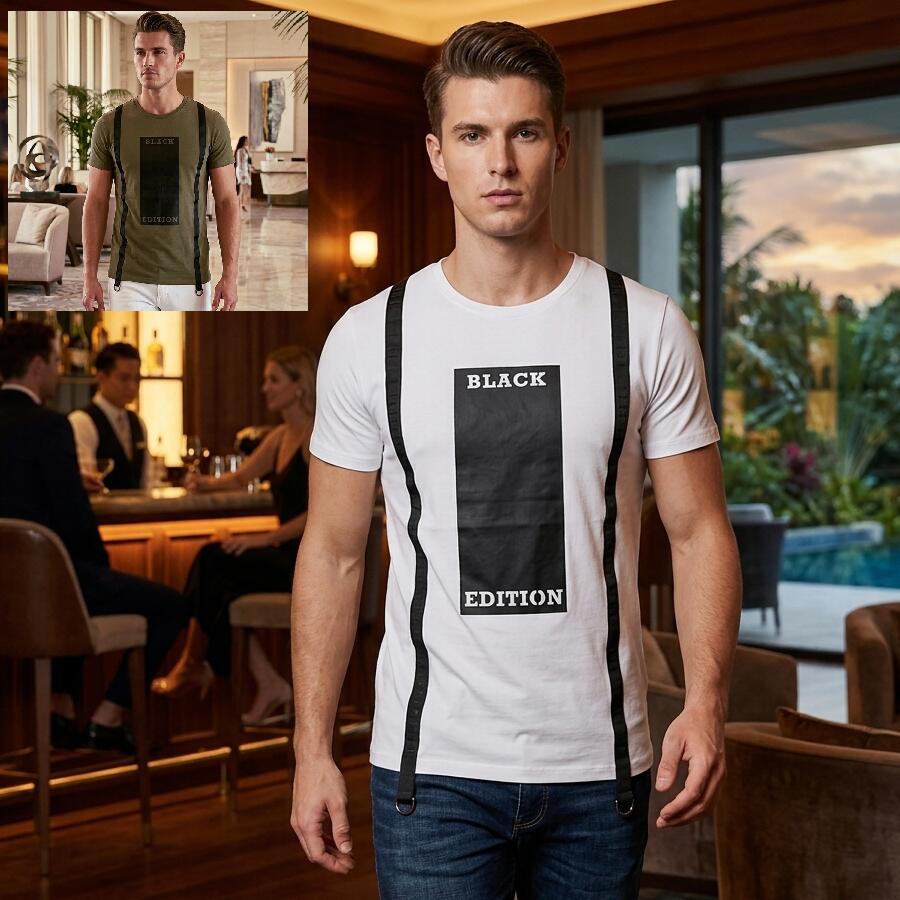 樂天商城 - Tシャツ メンズ 半袖 黒/白/カーキ ロゴ ストレッチコットン 派手 クルーネック　父の日　プレゼント　大きいサイズも入荷