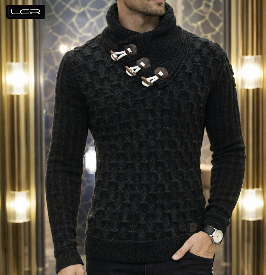 숄 컬러 니트 스웨터 남성 블랙/그레이 M/L/XL/XXL 토글 포함 큰 사이즈도 입하