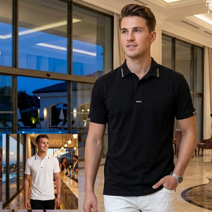 Rakuten - ポロシャツ メンズ 半袖 スタッズ　白/黒　XXL まで大きいサイズも入荷/メール便可