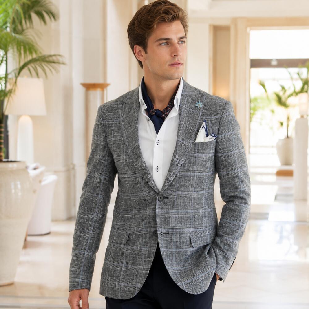 Summer jacket, tailored jacket, checked, gray, spring/summer/autumn, men's blazer, jacket and trousers, two-button, XXXL (larger sizes available), business jacket.