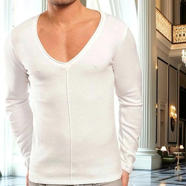 Wasabi パイル地サマーニット セーター　Vネック 白/10013683　メンズ M/L/XL 大きいサイズも入荷/313 ..