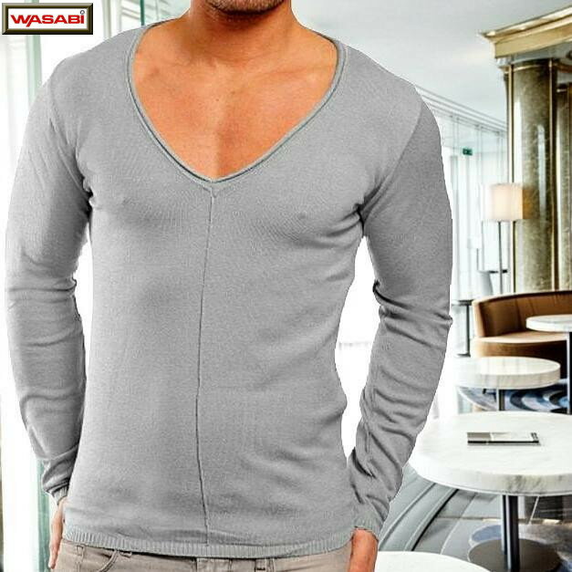 Wasabi パイル地サマーニット セーター Vネック グレー メンズ XL 大きいサイズも入荷/313 長袖