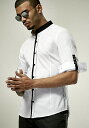 長袖シャツ バンドカラー メンズ ストレッチ 白黒 M/L/XL/XXL 春夏秋 父の日 プレゼント