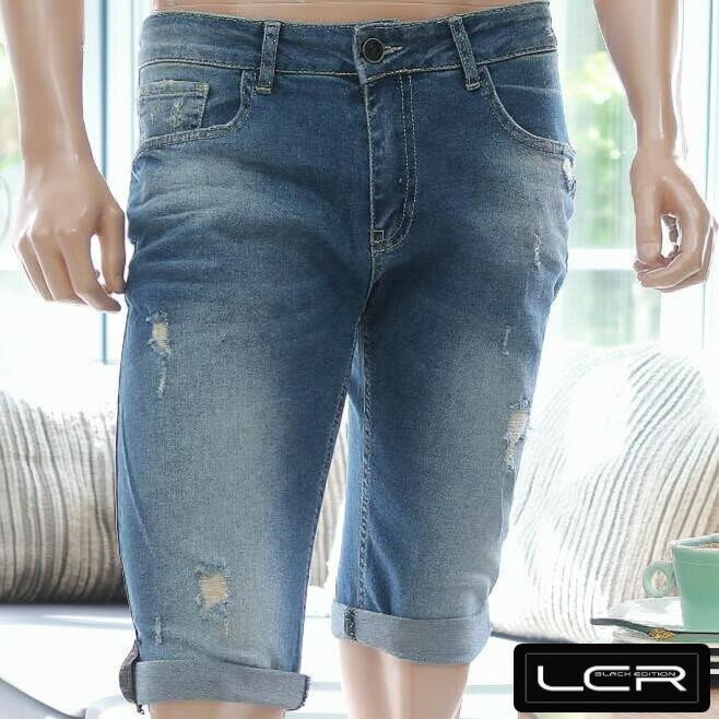 Rakuten - デニム ショーツ ハーフパンツ ストレッチ スキニー タイト 細身ダメージ クラッシュ　黒/ブルー 半ズボン　メンズ　31～38インチ　大きいサイズも入荷