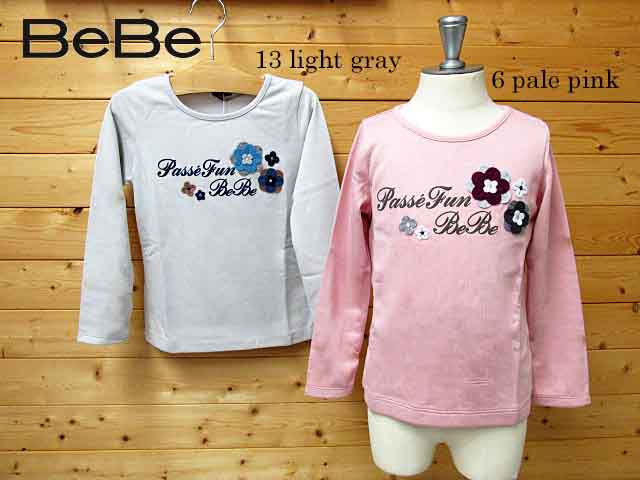 SALE！50％OFF！【BeBe ベベ】お花モチーフ付き　ミニウラゲ　薄手トレーナー ：90cm〜140cm ：bebe701..