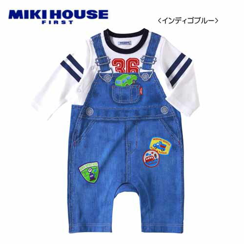 ミキハウス　ベビー服 MIKIHOUSE FIRST ミキハウス ファースト オーバーオールプリントのカバーオール：70cm,80cm:41-1204-785