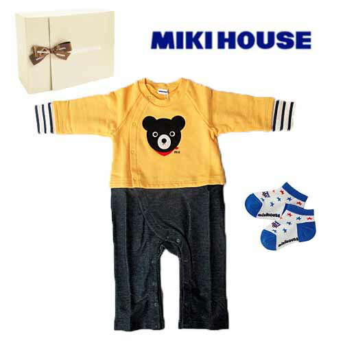 サンクスプライス☆MIKIHOUSE ミキハウス　黒クマのお顔カバーオール＆ソックスセットギフト：フリー80cm/11-13cm：43-1221-357y-gift