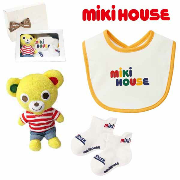 セット価格☆MIKIHOUSE　ミキハウス　ホットビスケッツ ソフトラトルトイ＆スタイ＆ソックス 3点セットギフト：11-13cm：10-7916-389gift