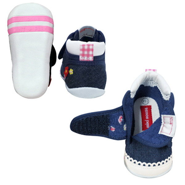 MIKIHOUSEミキハウスフラワーうさこ♪ファーストデニムベビーシューズ11.5cm-13.5cm:11-9305-975