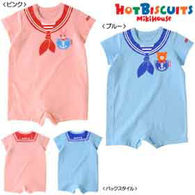 サンクスプライス☆MIKIHOUSE HOTBISCUITS ミキハウス ホットビスケッツ セーラーカラープリント☆ショートオール☆:70cm,80cm : 72-1302-782