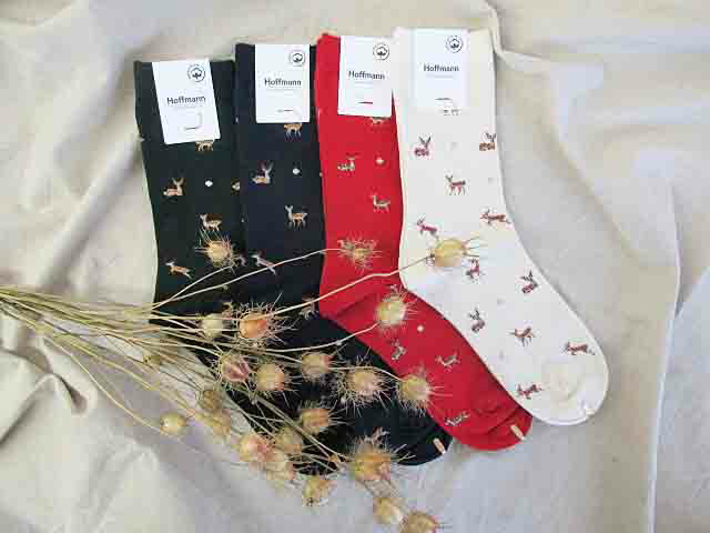 [H15] Hoffmann　ホフマン　オーガニックコットン 奈良の鹿柄ソックス :9-1036-22：レディース