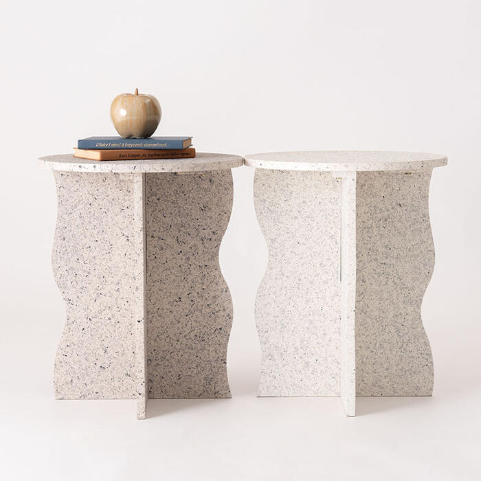 乐天商城 - テラゾー柄 サイドテーブル 東谷 MAR-10LGY MAR-10WH テーブル ミニテーブル ナイトテーブル 繊維板 おしゃれ シンプル シック モダン 机 Terrazzo 大理石柄 石 丸 円 ベッド ソファ