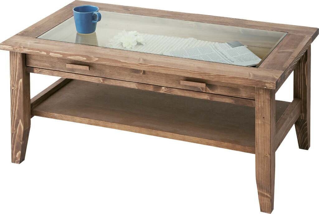 センターテーブル cfs-842 ガラステーブル 引き出し コレクション 机 リビングテーブル ローテーブル アメリカン 北欧 ビンテージ アンティーク 天然木...