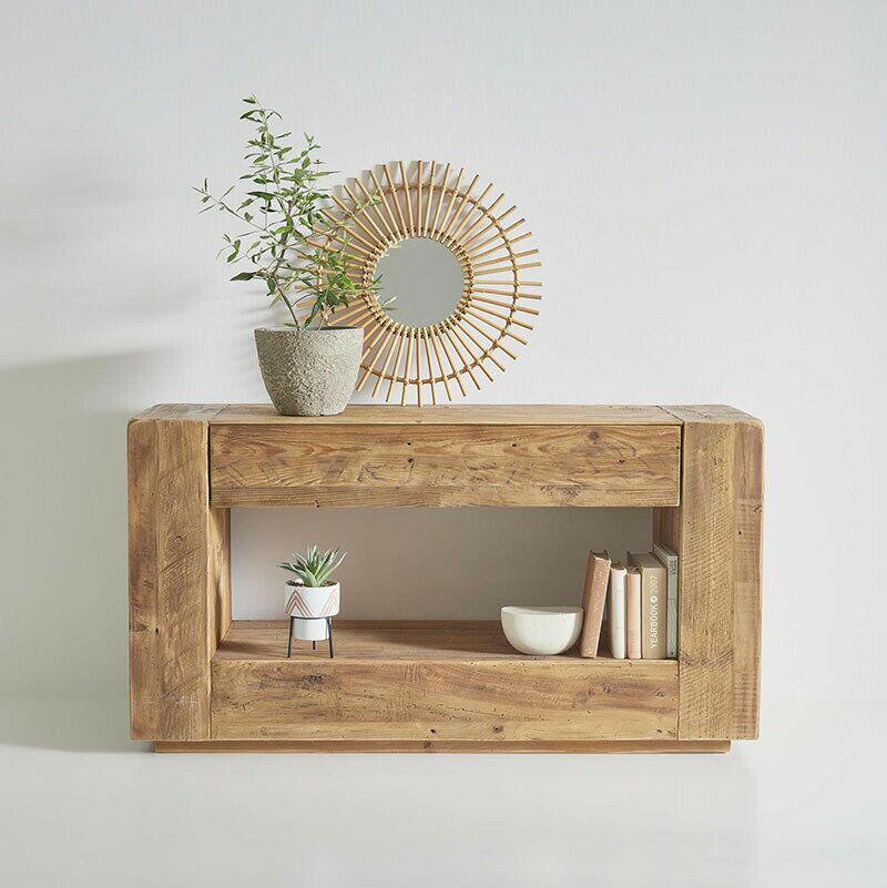 コンソール WE-883 ブラウン コンソール パイン古材 ラック 収納 ディスプレイ コレクション 引き出し付き 古材 天然木 パイン材 ナチュラル 面取り加...