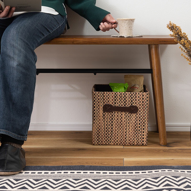 乐天商城 - ベンチ PM-321BR ブラウン 天然木×アイアン 木製 ウッド ダイニングベンチ 玄関 サイドテーブル プランタースタンド コンパクト 椅子 イス