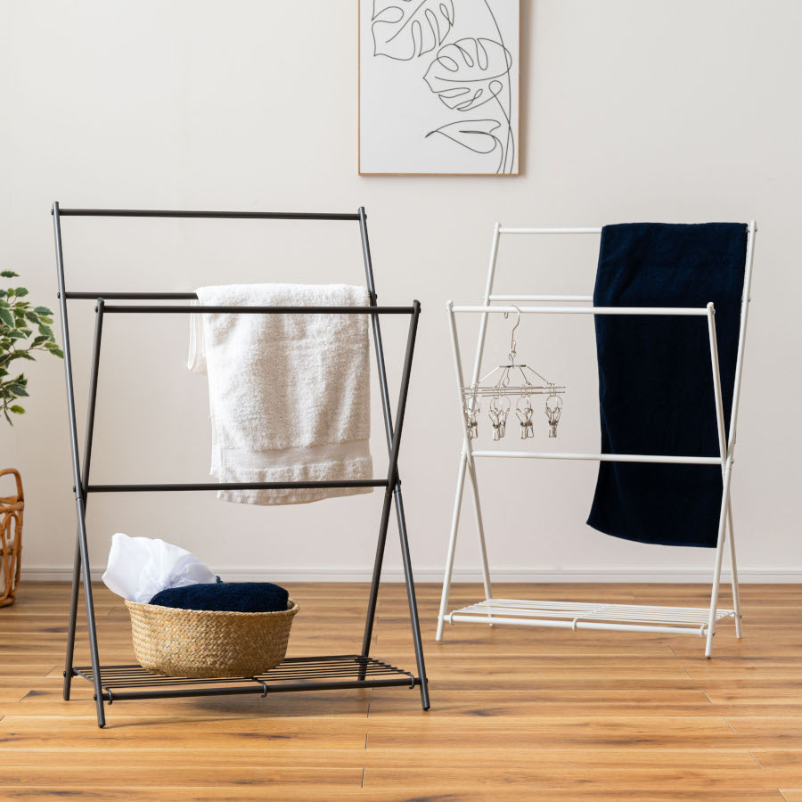 フォールディング タオルハンガー 東谷 MIP-59DGY 折りたたみ ハンガーラック タオル掛け 乾燥 選択 除湿 コンパクト スリム ホテル 旅館 すき間収納 シンプル 便利 衣服 服 コート ジャケット 上着 洋服 洗濯物 物干し 折り畳み ダークグレー 灰 黒 ホワイト 白 MIP-59WH