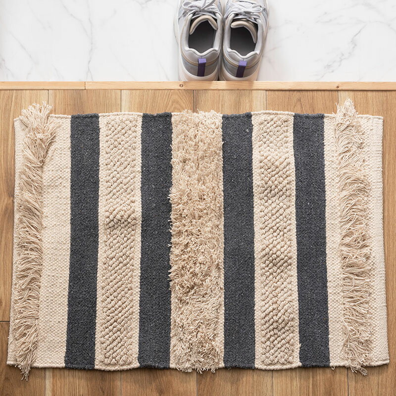 ナチュラルコットン シャギーマット 東谷 TTR-203B ストライプ W50×D80cm ラグ シャギー マット ストライプ おしゃれ コットン 綿 ふわふわ かわいい 北欧 ナチュラル 韓国 インテリア 手織り ナチュラル 自然 綿 玄関マット ベッド リビング キッチンマット