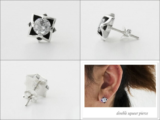 Binich(ビニッチ) ダブルスクエアージルコニアスタッドピアス メンズ シルバー925 アクセサリー[シルバーピアス] 片耳用 (1個売り) 2