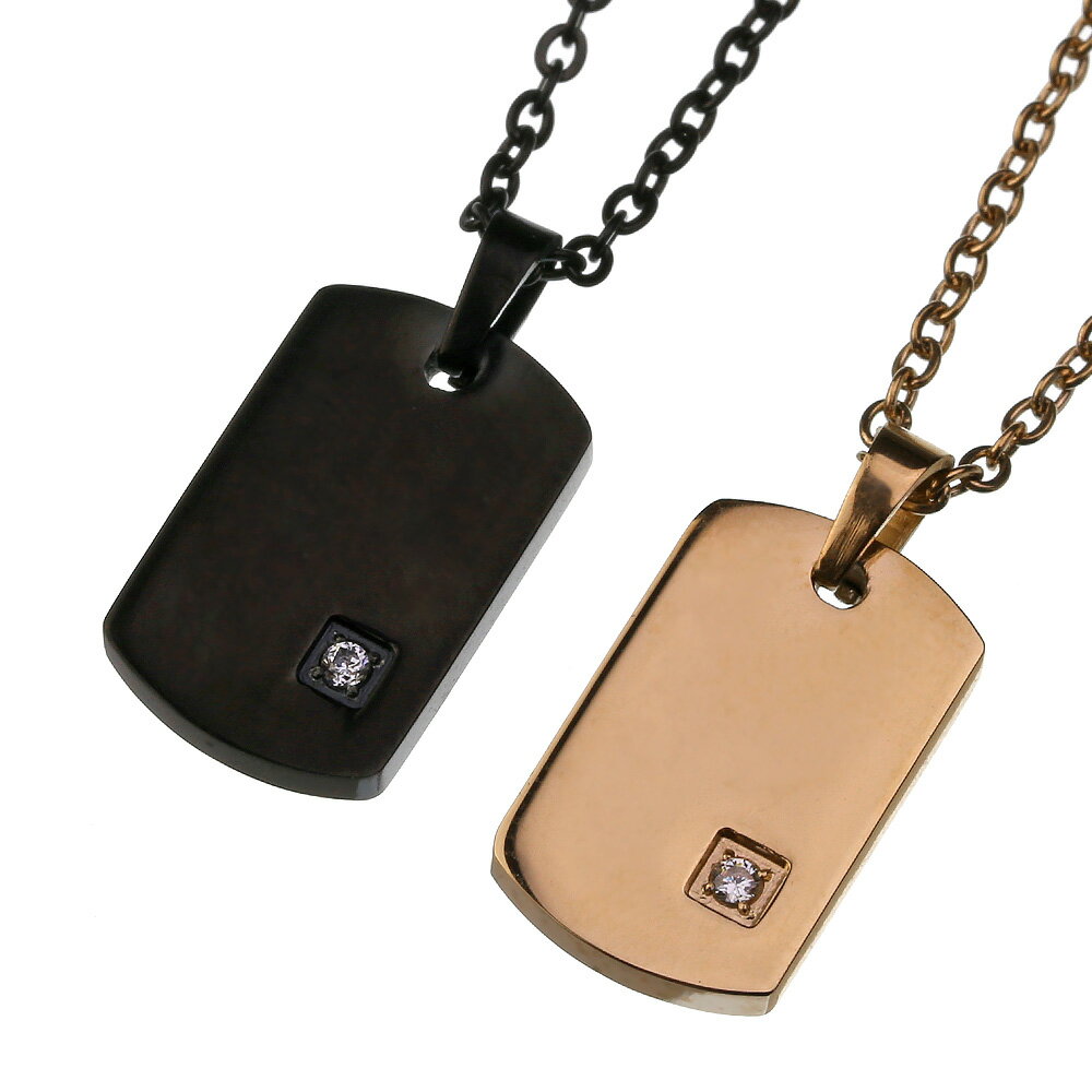 \クーポン配布中/Binich(ビニッチ) 【ペア販売】スモール プレート ジルコニア ペアペンダント ペアネックレス チェーンセット ドッグタグ[ステンレスペ...