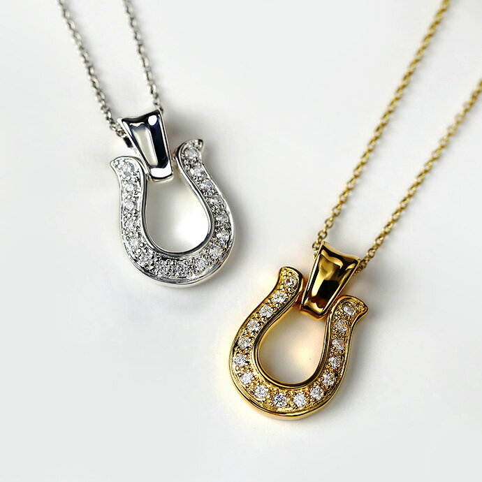 Binich(ビニッチ) ジルコニア カーブ ホースシュー ペンダント ネックレス メンズ シルバー ゴールド ステンレスチェーン付属 シルバー925 アクセサリー 馬蹄 [シルバーペンダント]